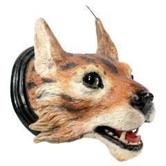 Austrian Hand-Painted Terracotta Lynx Trophy Plaque Wall Mask