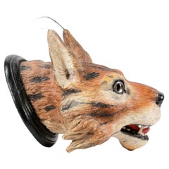 Austrian Hand-Painted Terracotta Lynx Trophy Plaque Wall Mask