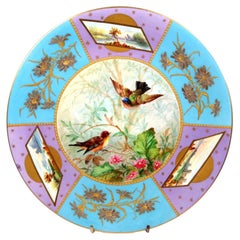 English Aesthetic Movement Porcelain Cabinet Plate Painted Birds & Landscapes
