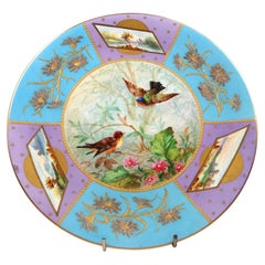 English Aesthetic Movement Porcelain Cabinet Plate Painted Birds & Landscapes