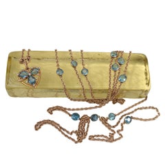 Antique Arts and Crafts Gold, Aquamarine and Diamond Sautoir Necklace