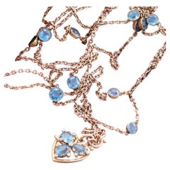 Antique Arts and Crafts Gold, Aquamarine and Diamond Sautoir Necklace