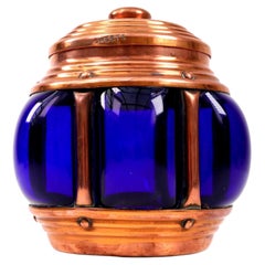 Antique Arts & Crafts Copper-Mounted Cobalt Blue Glass Sweet Jar