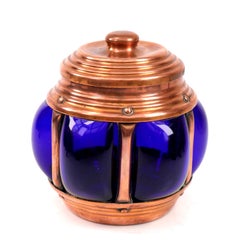Antique Arts & Crafts Copper-Mounted Cobalt Blue Glass Sweet Jar