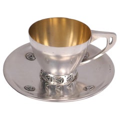 Antique Jugendstil 800 Silver Cup and Saucer by H.M & S