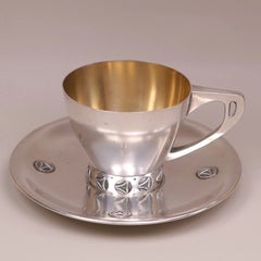 Antique Jugendstil 800 Silver Cup and Saucer by H.M & S