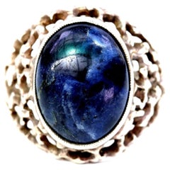 Arts and Crafts Silver and Blue Stone Dome Ring, Attributed to Charles Horner