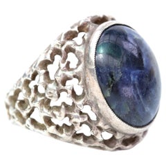 Arts and Crafts Silver and Blue Stone Dome Ring, Attributed to Charles Horner
