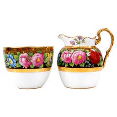 Antique Spode Copeland Hand-Painted Floral Porcelain Creamer and Sugar Bowl