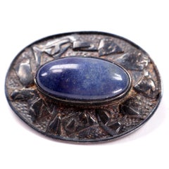 Antique Arts & Crafts Silver Brooch Set with Ruskin Pottery Ceramic Plaque