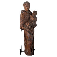 18th Century Carved Religious Wood Sculpture of Saint Anthony with Christ Child