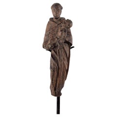 18th Century Carved Religious Wood Sculpture of Saint Anthony with Christ Child