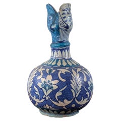 Antique Indian Multan Kashigari Blue & Turquoise Glazed Pottery Surahi Bottle