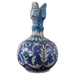 Antique Indian Multan Kashigari Blue & Turquoise Glazed Pottery Surahi Bottle