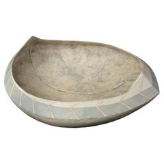 Mid Century Studio Pottery Coracle Form Centrepiece Bowl with Geometric Rim
