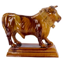 Portuguese Majolica Bull Decanter, Caldas da Rainha Treacle Glaze ca 1900