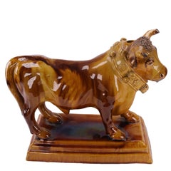 Portuguese Majolica Bull Decanter, Caldas da Rainha Treacle Glaze ca 1900