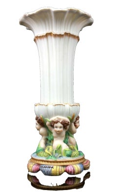 Antique Victorian Parian Porcelain Figural Mermaid Vase with Shell Base