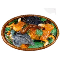 Antique Victorian Majolica Oval Game Tureen with Hare and Wildfowl Cover