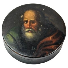 Antique German Painted Papier-Mâché Snuff Box in the Manner of Stobwasser