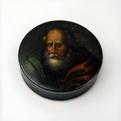 Antique German Painted Papier-Mâché Snuff Box in the Manner of Stobwasser