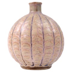 Denbac French Art Pottery Ribbed Globular Gourd Vase ca. 1920