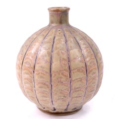 Denbac French Art Pottery Ribbed Globular Gourd Vase ca. 1920