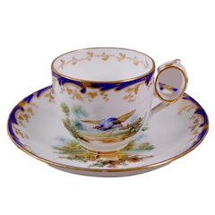 Coalport Porcelain Tea Cup and Saucer, Exotic Birds Attributed to John Randall