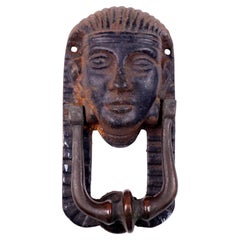 Antique Egyptian Revival Cast Iron Pharaoh Architectural Door Knocker