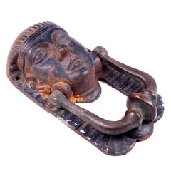 Antique Egyptian Revival Cast Iron Pharaoh Architectural Door Knocker