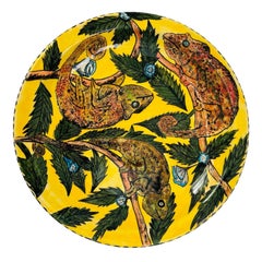 Water Berry Pottery Hand-Painted Chameleon Ceramic Plate, Zimbabwe