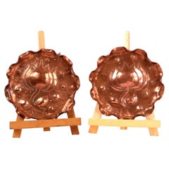 Pair of Arts & Crafts Hammered Copper Pin Dishes with Stylised Floral Repoussé