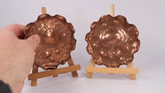 Pair of Arts & Crafts Hammered Copper Pin Dishes with Stylised Floral Repoussé