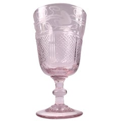 Antique American Etched and Moulded Glass Goblet with Lilac Tint