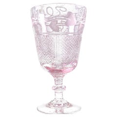 Antique American Etched and Moulded Glass Goblet with Lilac Tint