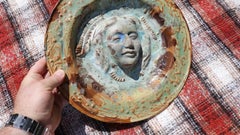 Studio Pottery Stoneware Charger with Sculpted Mask Portrait