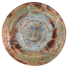 Studio Pottery Stoneware Charger with Sculpted Mask Portrait