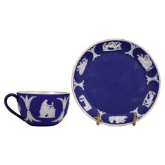Antique Wedgwood Miniature Blue Jasperware Cup and Saucer Set