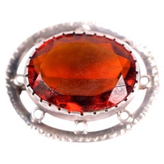 Antique Scottish Arts & Crafts Silver and Oval Faceted Citrine Brooch