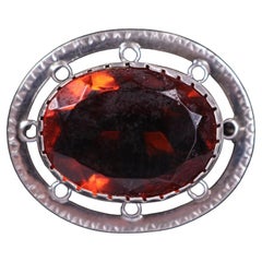 Antique Scottish Arts & Crafts Silver and Oval Faceted Citrine Brooch