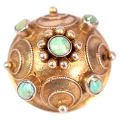 Antique Ottoman Style Gilt Metal and Turquoise Cabochon Domed Brooch