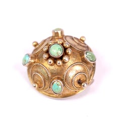 Antique Ottoman Style Gilt Metal and Turquoise Cabochon Domed Brooch