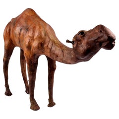 Hand-Crafted Leather Dromedary Camel Figure with Inset Glass Eyes