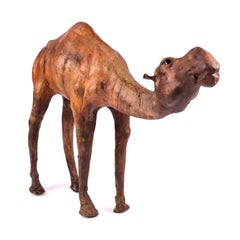 Hand-Crafted Leather Dromedary Camel Figure with Inset Glass Eyes
