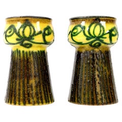 Mid Century Pair of Continental Art Pottery Footed Vases Stamped Foreign
