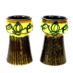 Mid Century Pair of Continental Art Pottery Footed Vases Stamped Foreign