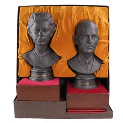 Royal Doulton Black Basalt Busts, Queen Elizabeth II and Duke of Edinburgh