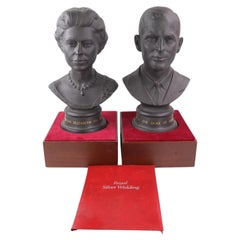 Royal Doulton Black Basalt Busts, Queen Elizabeth II and Duke of Edinburgh