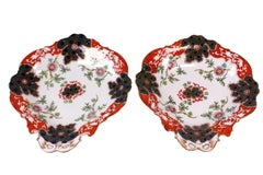 Antique Pair of Derby Porcelain Imari Handled Serving Dishes