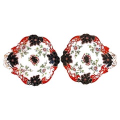 Antique Pair of Derby Porcelain Imari Handled Serving Dishes